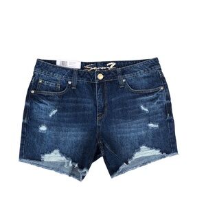 Seven7 Weekend 💯 % Cotton Distressed Fray Hem 5” Inseam Blue Wash Jean Shorts 6